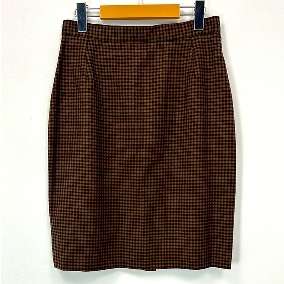 Vintage Braemar Petites Pure Virgin Wool Brown Checkered Women's Skirt Lined - Picture 2 of 11